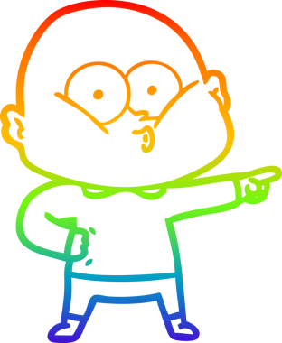 Gökkuşağı gradyan çizgi çizimi bir insan tarafından çizilmiş kel bir adamın çizimi