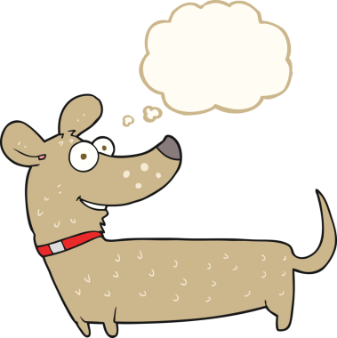 Bir insan tarafından çizilmiş serbest çizim balon karikatürü mutlu köpek.