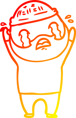 Bir insan tarafından çizilmiş ağlayan sakallı bir adamın sıcak çizgi çizimi.