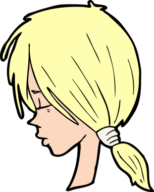 Bir insan tarafından çizilmiş düşünceli bir çizgi film kızı.