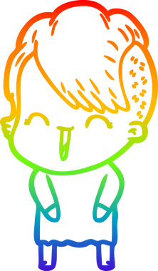 Gökkuşağı gradyan çizgi çizimi Bir insan tarafından çizilmiş mutlu hippi kız