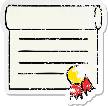 Bir insan tarafından çizilmiş şirin bir karikatür sertifikasının sıkıntılı etiketi