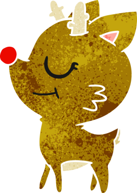 Bir insan tarafından çizilmiş kırmızı burunlu ren geyiği çizimi.