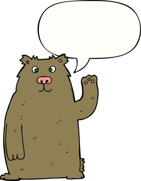 Bir insan tarafından çizilmiş konuşma balonlu çizgi film ayısı.