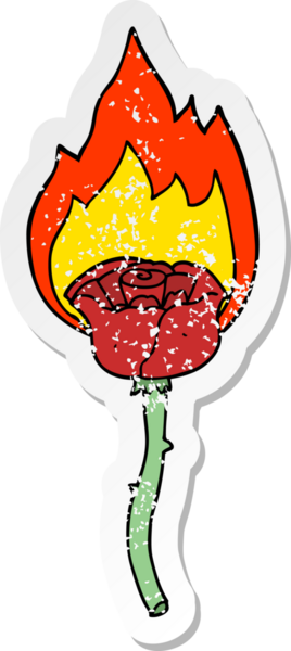 Bir insan tarafından çizilmiş alevli bir gülün sıkıntılı çıkartması.