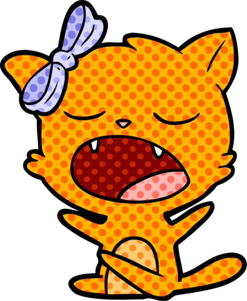 Bir insan tarafından çizilmiş esneyen kedi çizgi filmi.