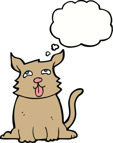 Bir insan tarafından çizilmiş düşünce balonlu mutlu bir köpek.