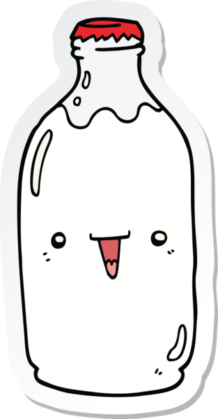 Bir insan tarafından çizilmiş şirin bir süt şişesinin etiketi.