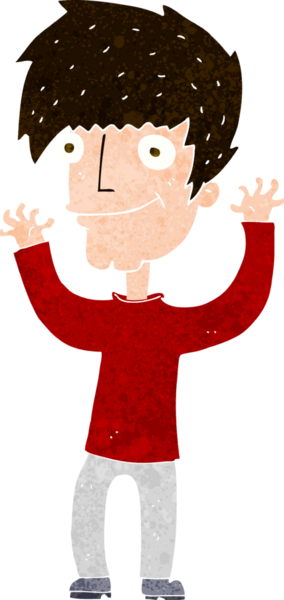 Bir insan tarafından çekilen kollarını sallayan çizgi film adamı.