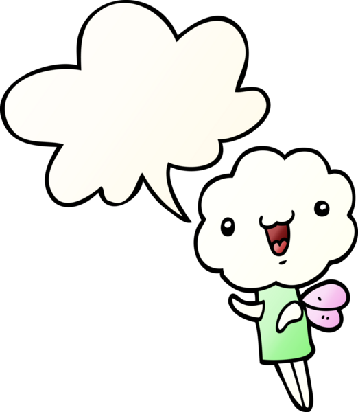 Bir insan tarafından çizilmiş, tatlı çizgi film başlıklı, konuşma baloncuklu, eğimli bir yaratık.