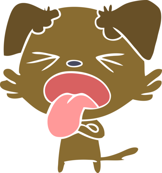 Düz renkli çizgi film. Bir insan tarafından çizilmiş iğrenç bir köpek.