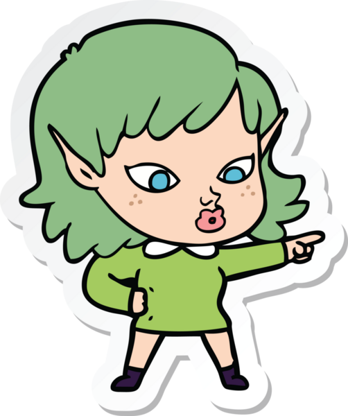 Bir insan tarafından çizilmiş güzel bir elf kızının çıkartması.