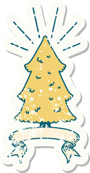 Bir insan tarafından çizilmiş çam ağacı dövmesi stili eski bir etiket.