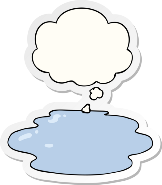 Düşünce baloncuklu su birikintisi insan tarafından çizilmiş bir çıkartma.