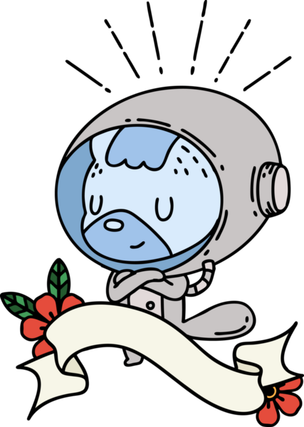 Bir insan tarafından çizilmiş astronot kostümlü dövme stili hayvan dövmeli parşömen.