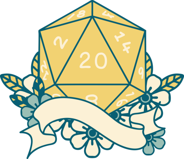 Retro Dövme Biçimi Doğal 20 D20 zar bir insan tarafından çizildi