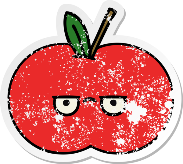 Bir insan tarafından çizilmiş kırmızı elma çizgi filminin sıkıntılı çıkartması.