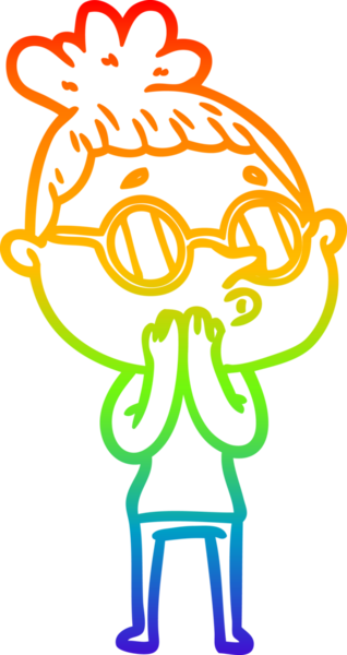 Gökkuşağı gradyan çizgi çizimi bir insan tarafından çizilmiş gözlük takan bir kadın.