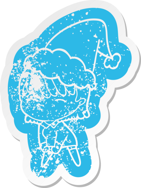 Bir insan tarafından çizilmiş Noel Baba şapkası giyen bir kadının garip bir karikatürü.