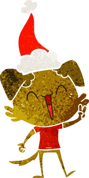 Mutlu küçük köpek eli insan tarafından çizilmiş eski bir Noel Baba şapkası çizimi.