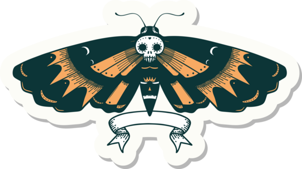 Bir insan tarafından çizilmiş ölüm baş güvesi pankartıyla dövme stili