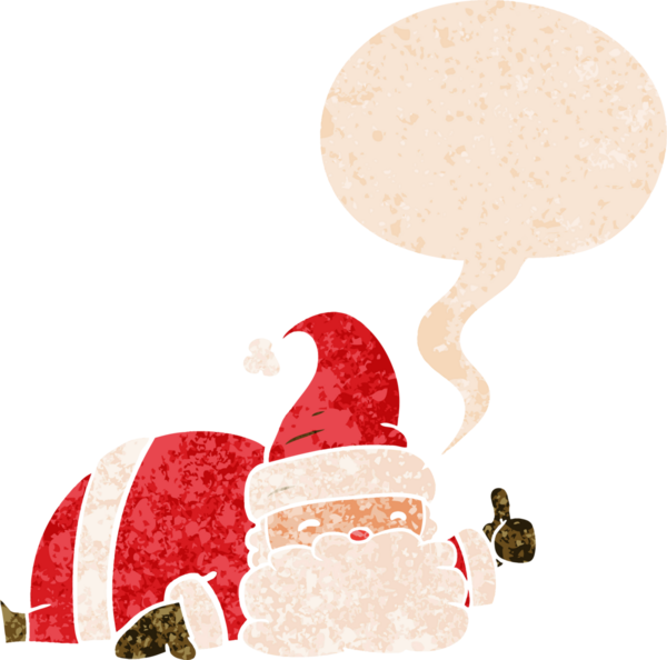 Uykucu Noel Baba çizgi filmi grunge 'de konuşma baloncuğu olan sıkıntılı eski moda bir insan tarafından çizilmiş.