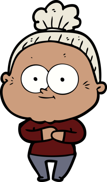 Bir insan tarafından çizilmiş mutlu yaşlı kadın çizgi filmi.