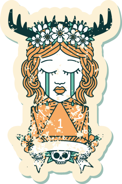 Retro Dövme Tarzı Ağlayan İnsan Druid Bir insan tarafından çizilmiş doğal bir ruloyla