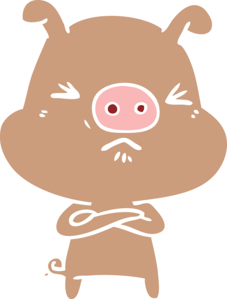 Bir insan tarafından çizilmiş düz renkli çizgi film huysuz domuz.