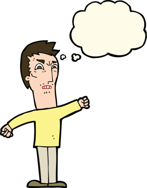 Bir insan tarafından çizilmiş düşünce baloncuğuyla rahatsız edilmiş bir adam.