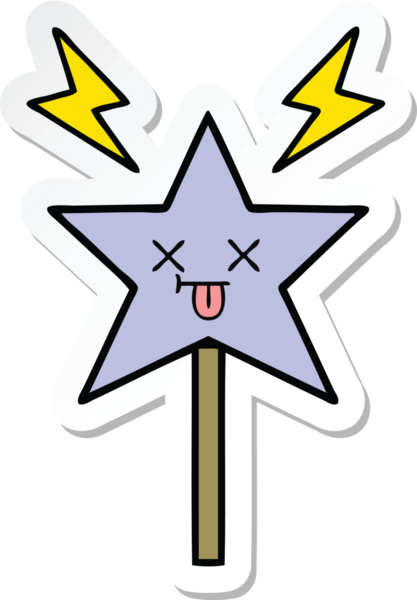 Bir insan tarafından çizilmiş şirin bir çizgi film sihirli değneğinin çıkartması.