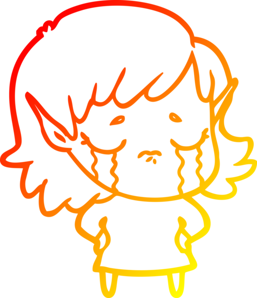 Bir insan tarafından çizilmiş, ağlayan bir elf kızı çizimi.