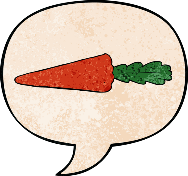 Bir insan tarafından çizilmiş, eski moda konuşma baloncuklu havuç.