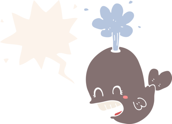 Bir insan tarafından çizilmiş, balina şeklinde konuşma baloncuğu püskürten bir çizgi film.