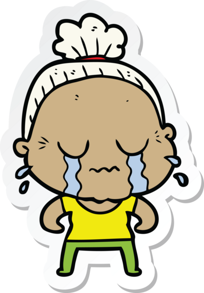 Bir insan tarafından çizilmiş, ağlayan yaşlı bir kadının çıkartması.