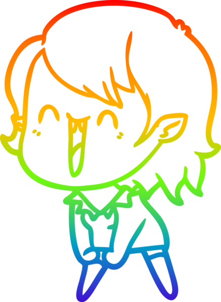 Gökkuşağı gradyanı çizimi. Bir insan tarafından çizilmiş mutlu vampir kız çizgi filmi.