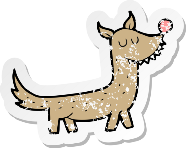 Bir insan tarafından çizilmiş çizgi film köpeğinin gerilimli çıkartması.