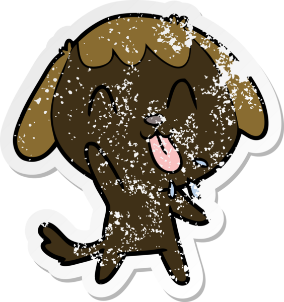 Bir insan tarafından çizilmiş şirin bir köpeğin sıkıntılı çıkartması.