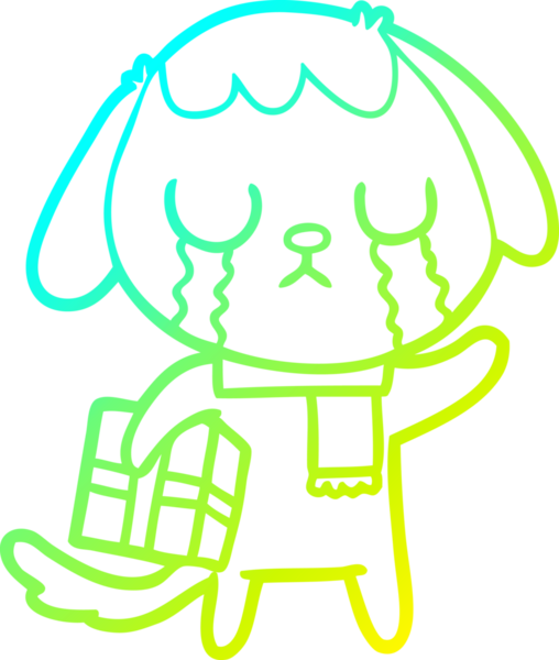 Bir insan tarafından çizilmiş ağlayan şirin bir köpeğin soğuk gradyan çizimi.