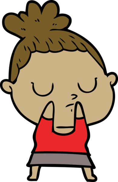 Bir insan tarafından çizilmiş sakin bir kadın çizgi filmi.