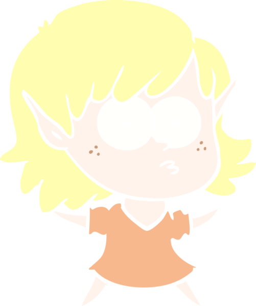 Bir insan tarafından çizilmiş düz renkli çizgi film elf kızı.