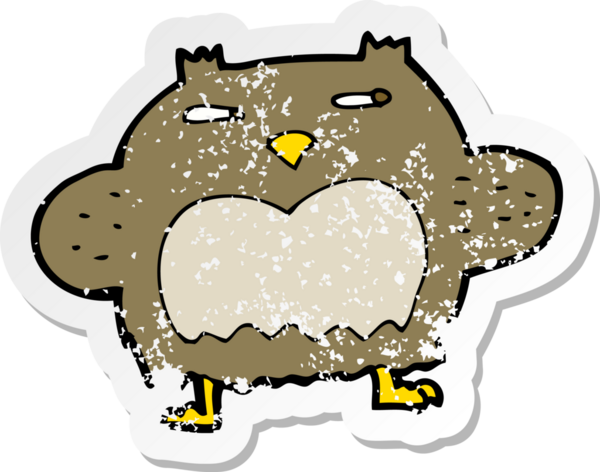 Bir insan tarafından çizilmiş şüpheli bir baykuşun gerilimli çıkartması.