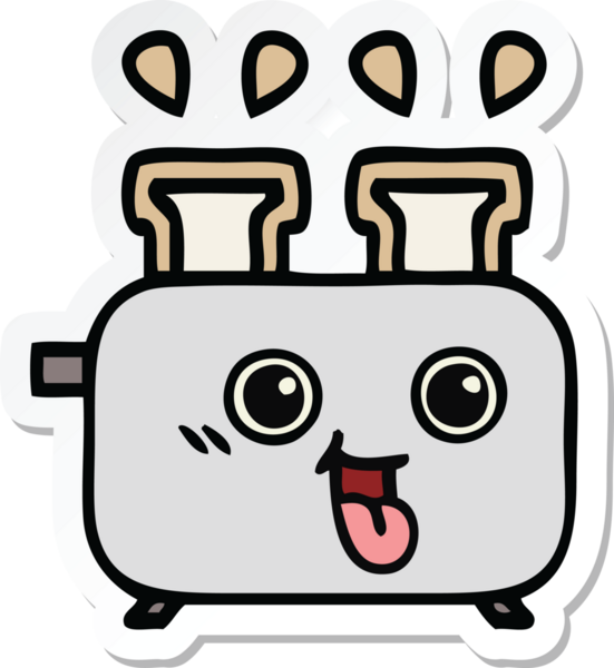 Bir insan tarafından çizilmiş bir tost makinesinin şirin bir karikatürü.