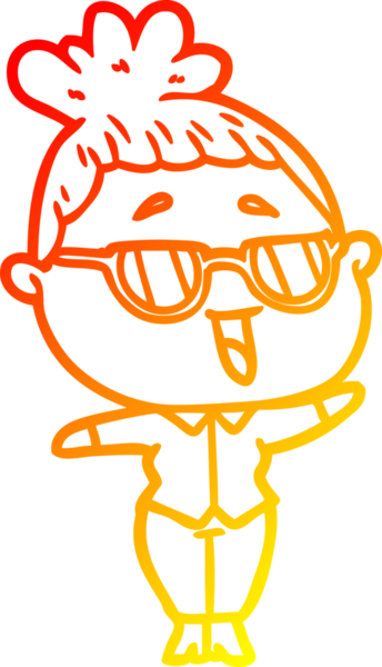 Bir insan tarafından çizilmiş gözlük takan mutlu bir kadının çizgi çizimi.