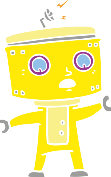 Bir insan tarafından çizilmiş düz renkli çizgi film robotu