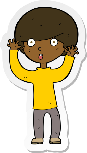 Çizgi film çıkartması bir insan tarafından çizilmiş ürkmüş bir çocuk.