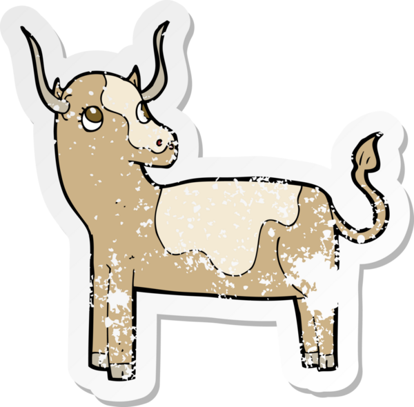 Bir insan tarafından çizilmiş karikatür ineğinin gerilimli çıkartması.