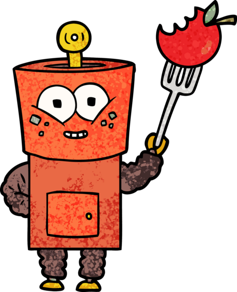 Bir insan tarafından çizilmiş mutlu robot el sallaması.