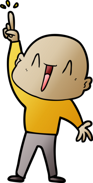 Bir insan tarafından çizilmiş harika bir fikri olan mutlu, kel bir adam.