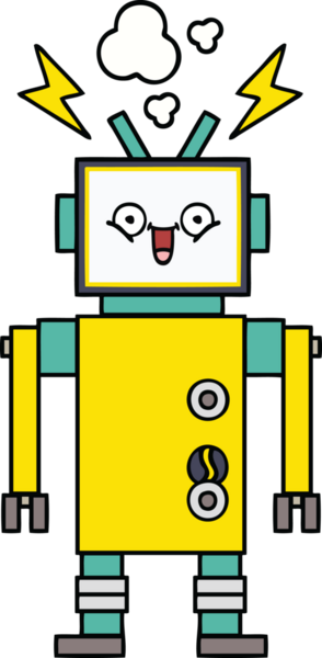 Bir insan tarafından çizilmiş mutlu bir robot çizimi.